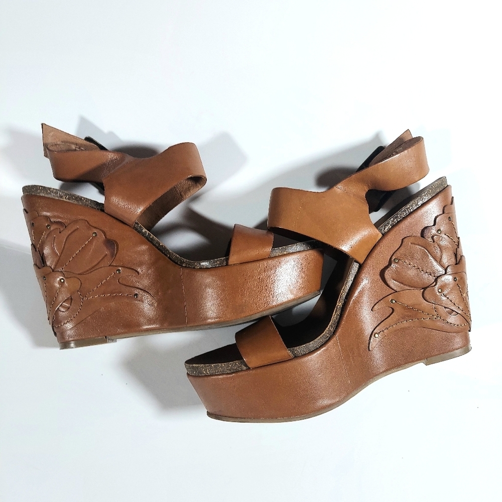Lucky Brand Women's Stillwater Leather Floral Applique Boho Chic Wedges - Picture 2 of 10